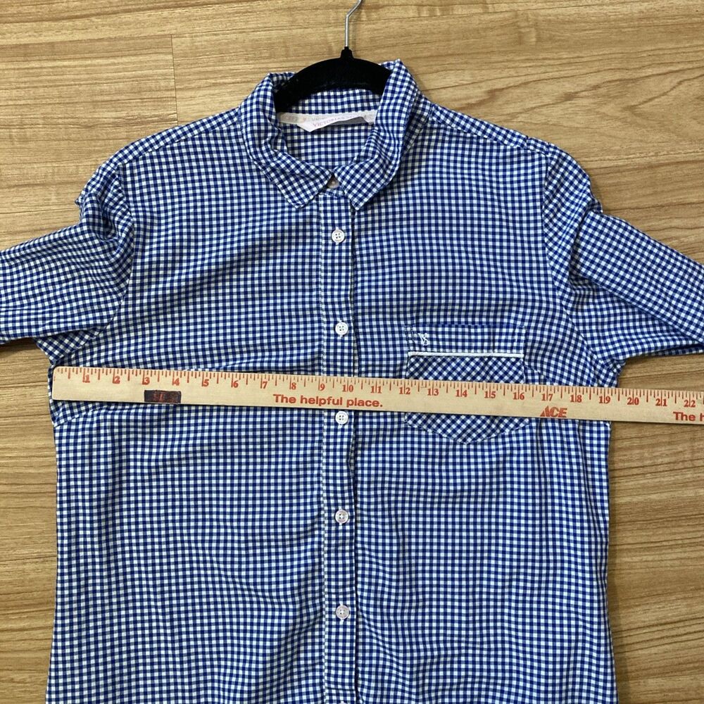 Victorias Secret Womens M Blue Gingham Button Up Cotton Sleep Shirt Boyfriend - Picture 7 of 10